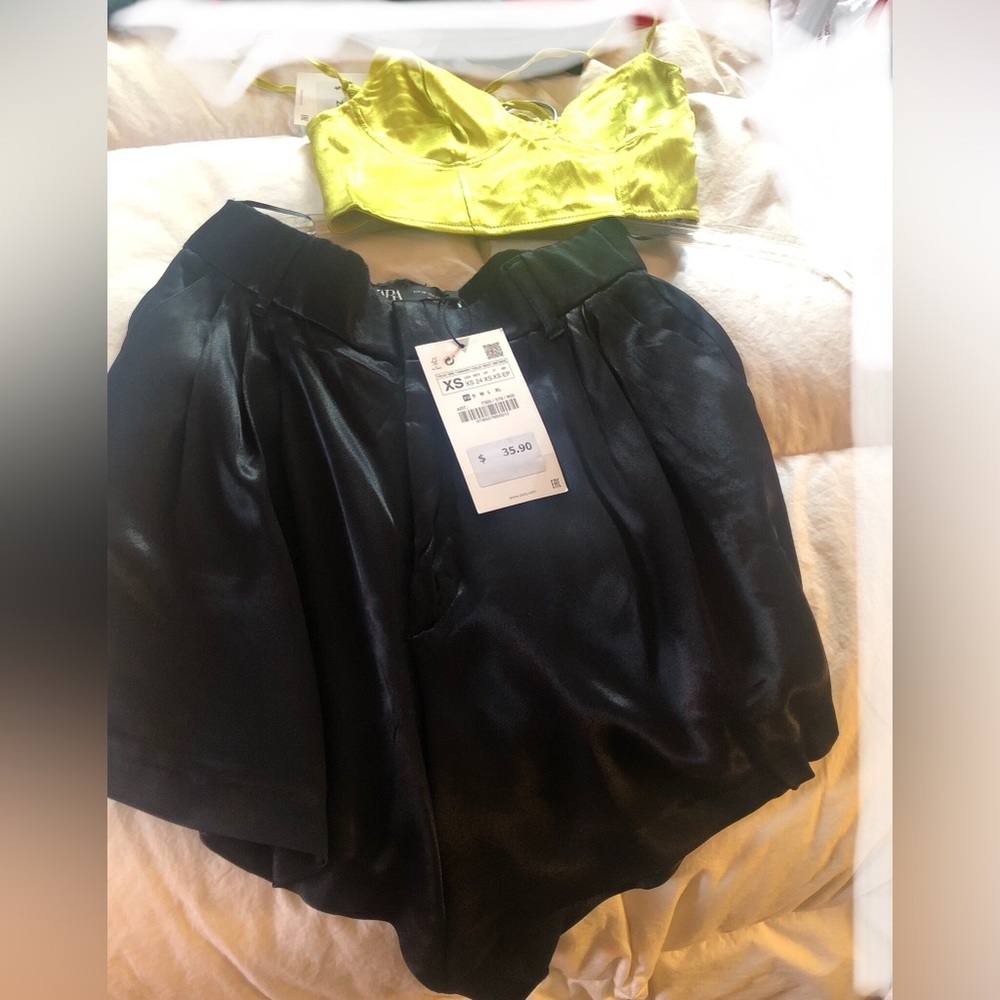 Zara satin dress shorts. Top sold separately